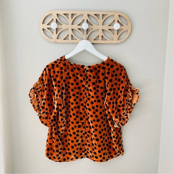 Madewell Velvet Memento Ruffle Sleeve Top in Leopard Dot Sz Small - Picture 10 of 12